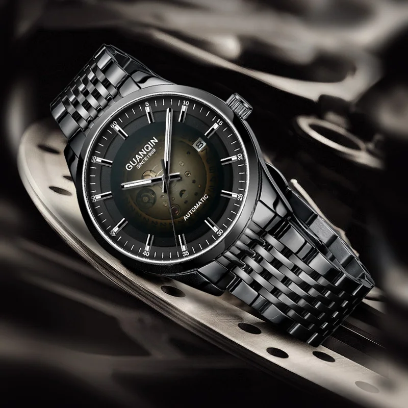 GUANQIN Роскошные мужские часы Япония MIYOTA оригинальные автоматические механические часы из нержавеющей стали с календарем для бизнеса и отдыха водонепроницаемые часы