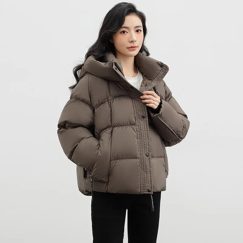 Winter Hooded Short Down Jacket Thickened Warm 90 Duck Down Down Jacket 2024 New Fashion Loose Couple Bread Clothing Jacket