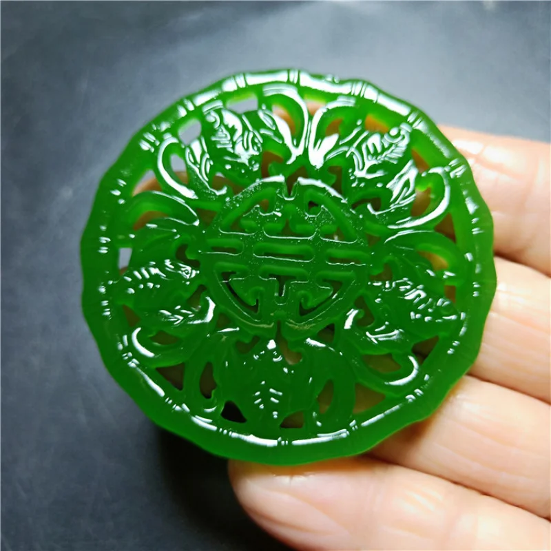 

Natural Jewelry High Natural Xinjiang Hetian Jasper Outer Mongolia Material Five Blessings Double Happiness Hollow Pendant for M