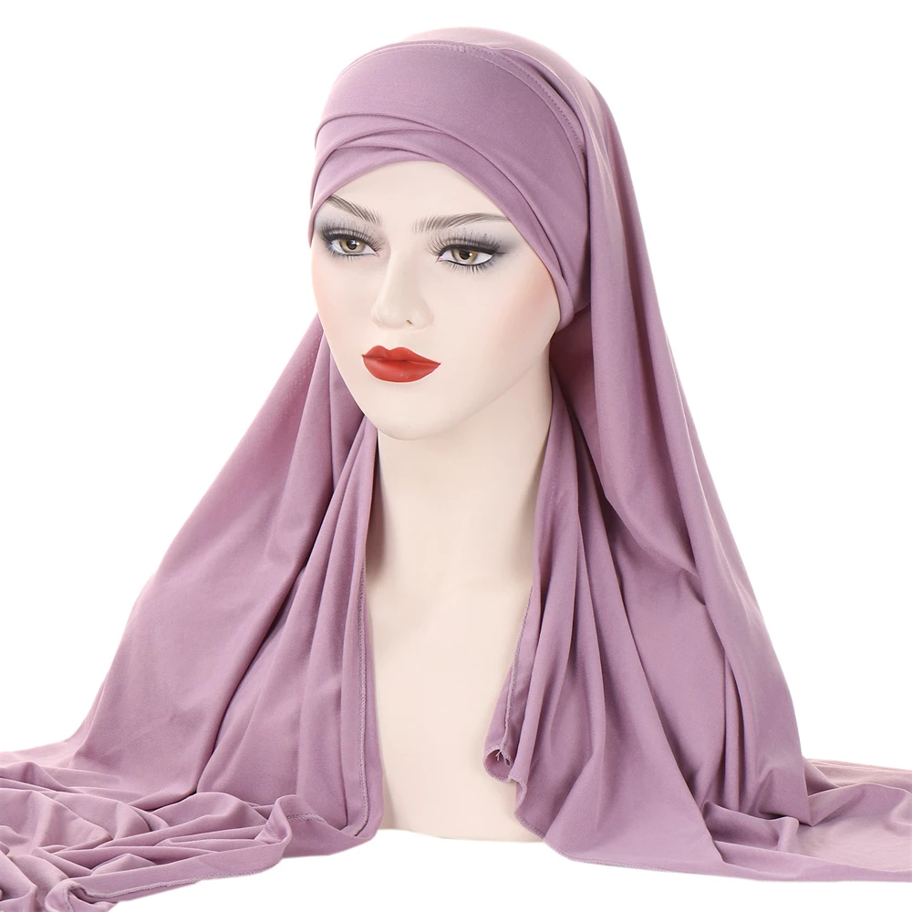 Women Milk Silk Scarf Soft Plain Instant Hijab Shawls and Wraps Femme Muslim Hijabs Ready To Wear Headscarf Turbante Bandana Cap