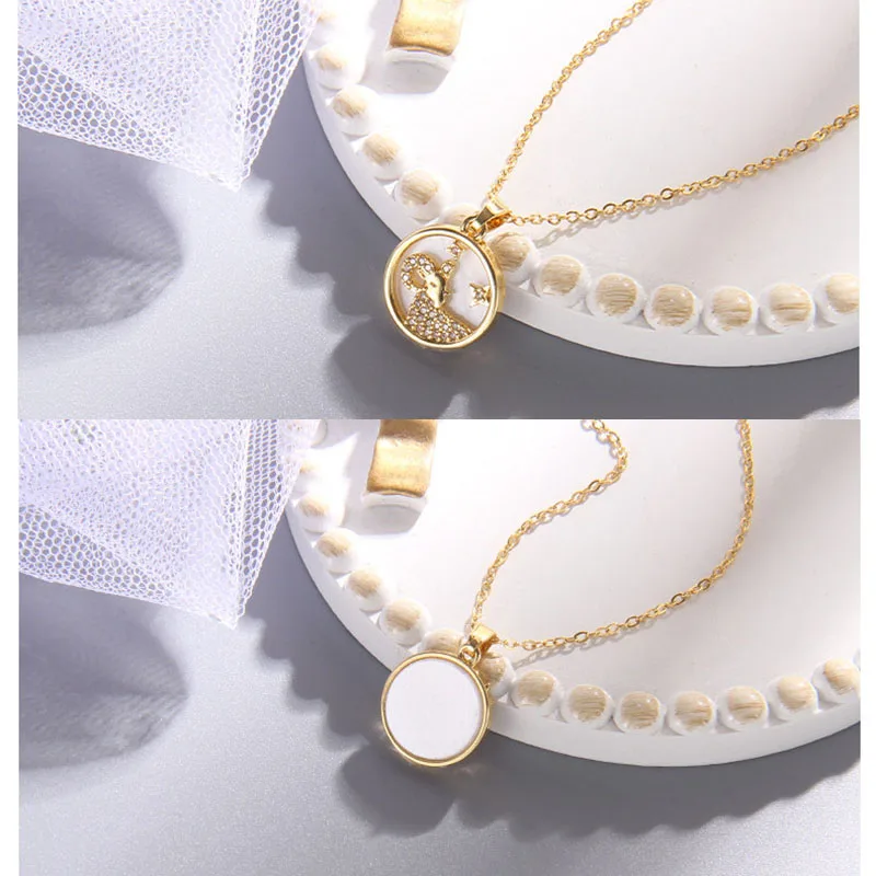 Trendy Zircon 12 Zodiac Round Pendant Necklace Stainless Steel  High Grade Choker Collar Jewelry Party Gifts For Women Girls
