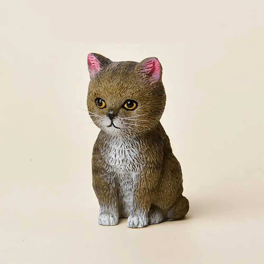 Cat Ornament Handmade Realistic Cat Resin Statue Cute Cat Figurine Mini Desktop Ornament for Home Office Car Decoration
