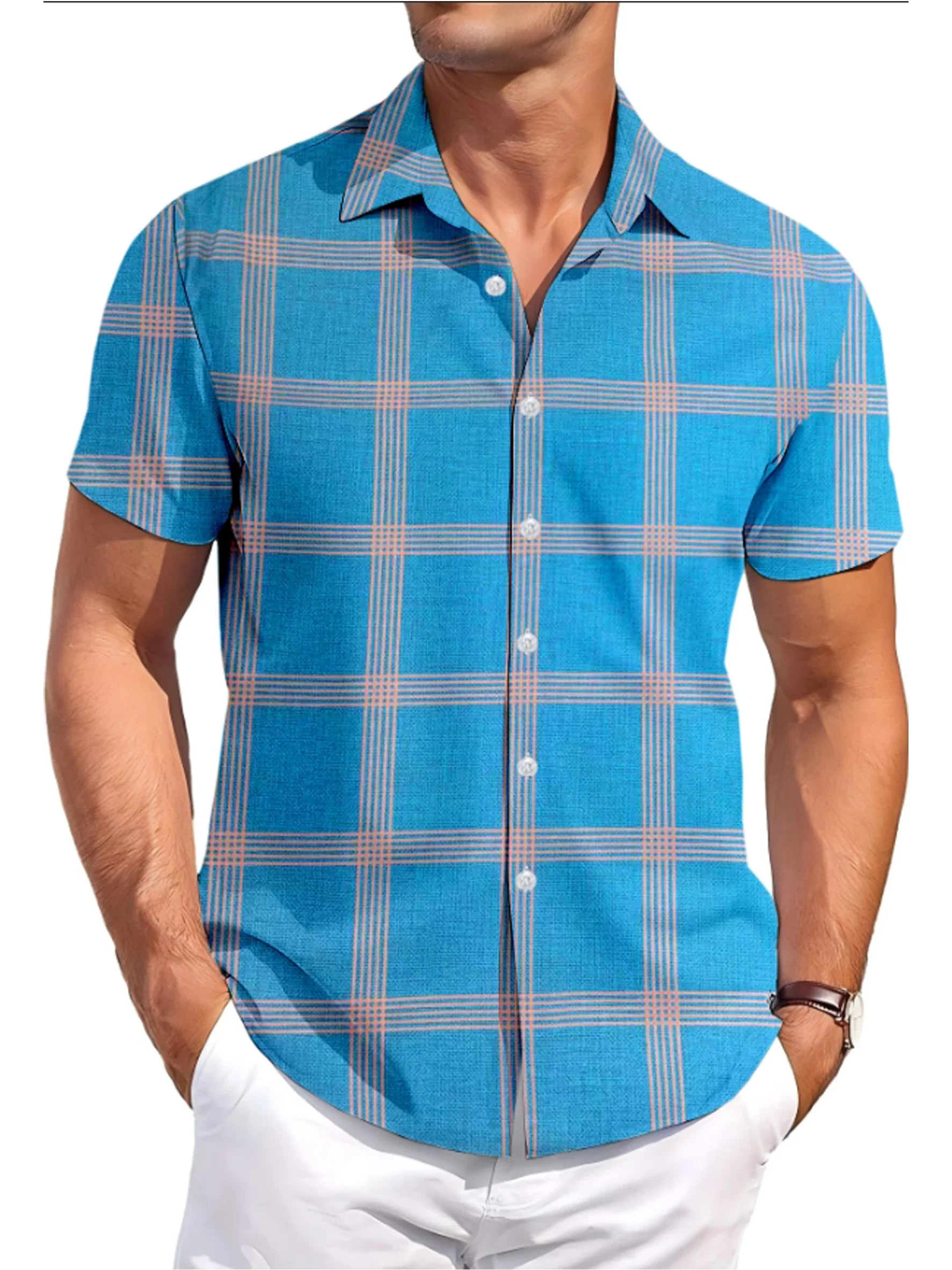 

Men's Short-sleeve Collar Plaid Shirt Casual Daily Commute Loose Comfortable Breathable Summer New Trendy Fashion Versatile Top