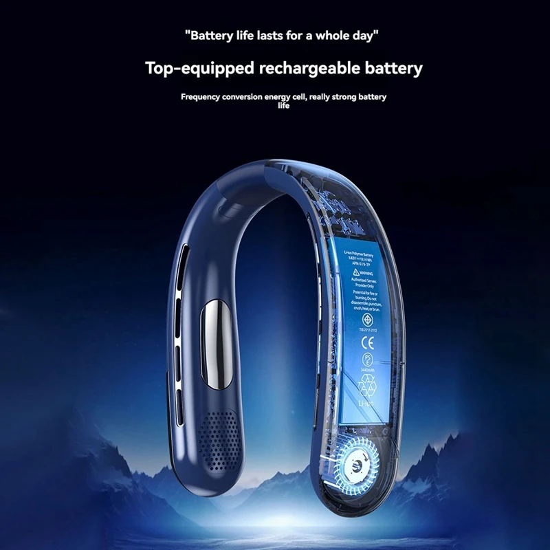 ABDJ-Mute Ventilatore da collo USB portatile 2400Mah Ventilatore da collo di raffreddamento senza lama Display digitale a LED Ventole elettriche eoliche a 5a marcia