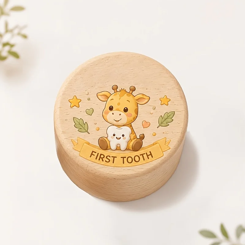 1PCS 2D Cartoon Giraffe PC Keepsake Box Flip-Top Lid Secure Organizer for Baby Tooth Hair Storage Birthday Christmas Gift