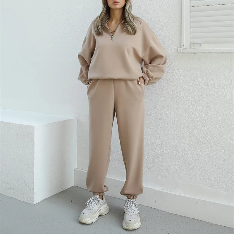 Women's 2022 Autumn Loose plus Size Zipper Half-Open Collar Sweater Ankle Banded Sweatpants Sports and Leisure Suit