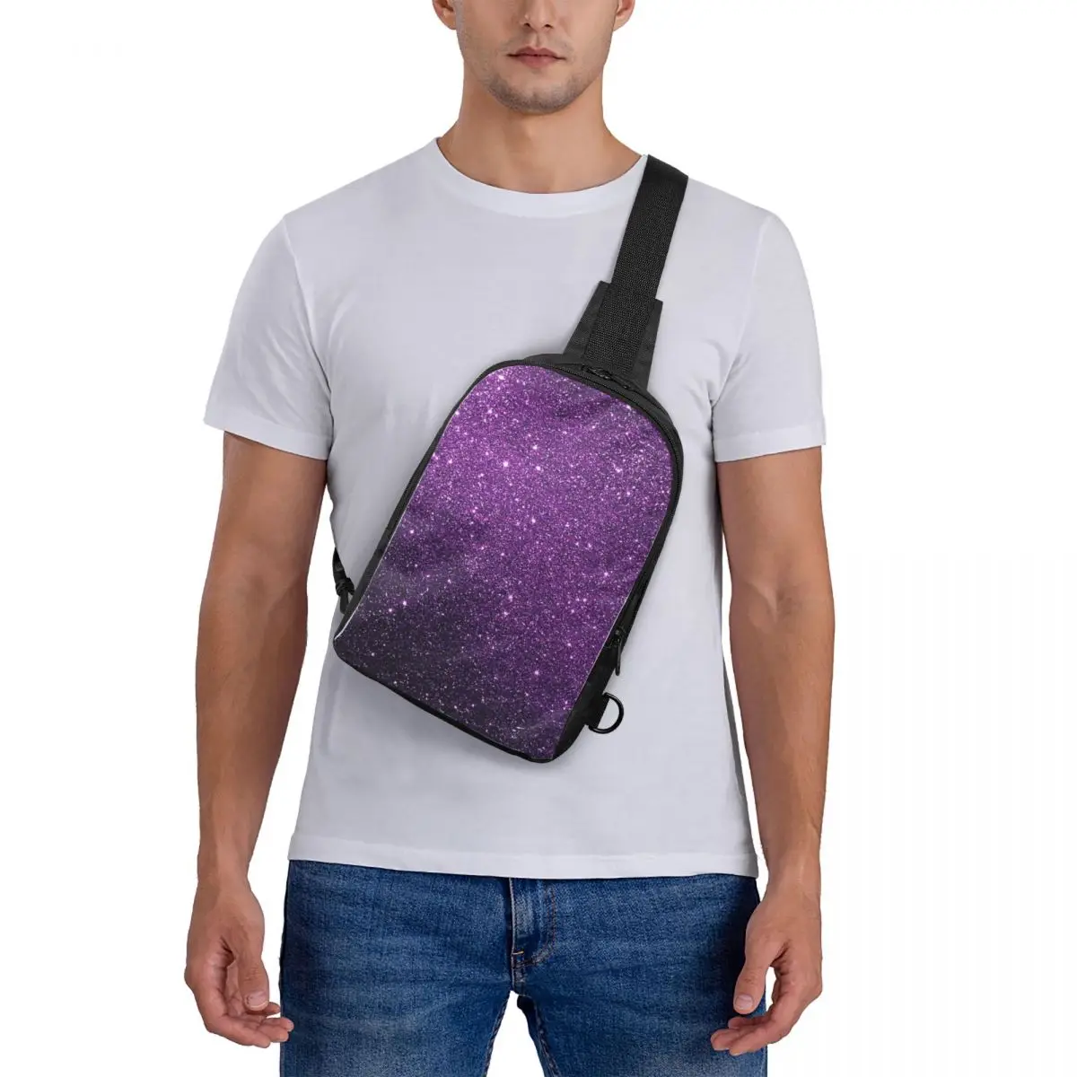 

Gradient Purple Glitter Pattern Chest Bag Crossbody Backpack Sling Shoulder Bag For Men Traveling Hiking Daypack