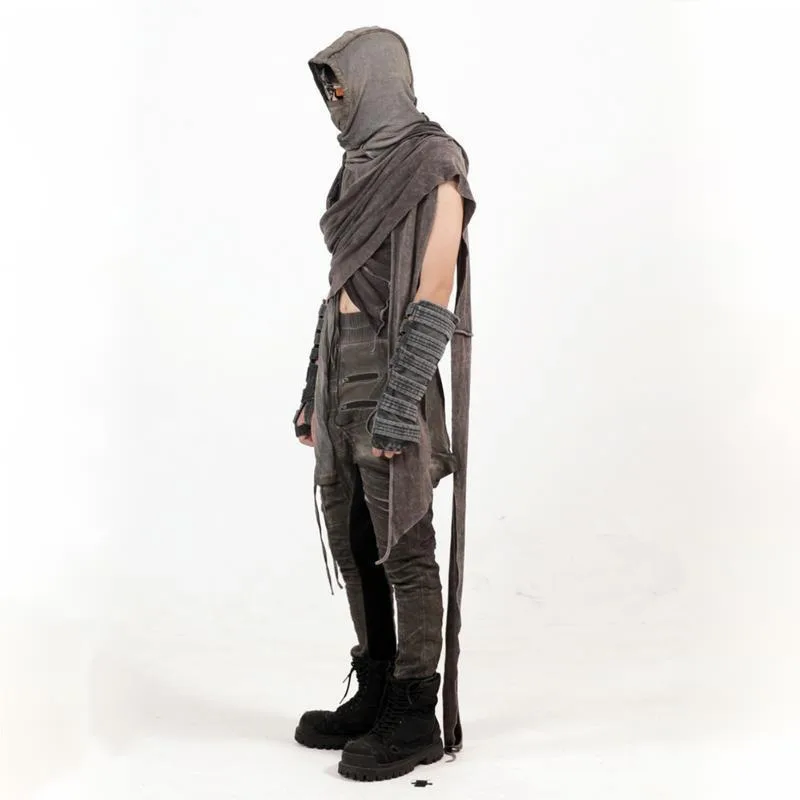 HKSH Autumn New Men Tide Waste Land Shawl Cotton Washed Asymmetric Layered Niche Hooded T-shirts Chic Ins Techwear Shawl HK16063