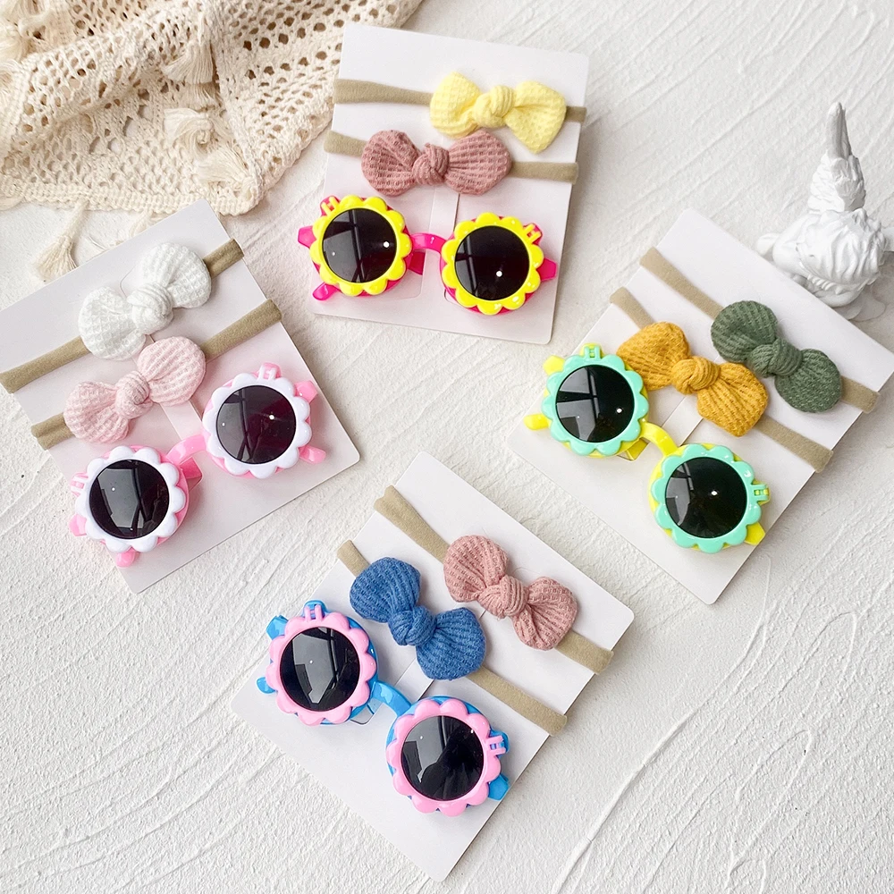 3PCS/Pack Beach Photography Baby Headband Cute Sunglasses Set Kids Headwear Girls Hair Accessories Props Toddler Headwear