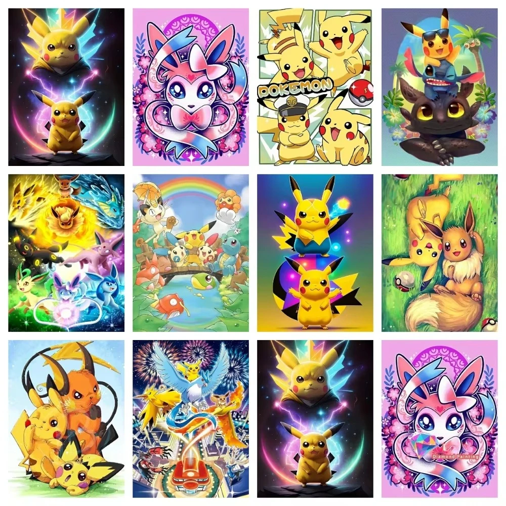 Kit de Punto de Cruz de Pikachu y Eevee de Pokémon 2026, Pintura de Diamantes, Mosaico, Bordado, Elemento 5D, Arte DIY, Decoración de Jardín