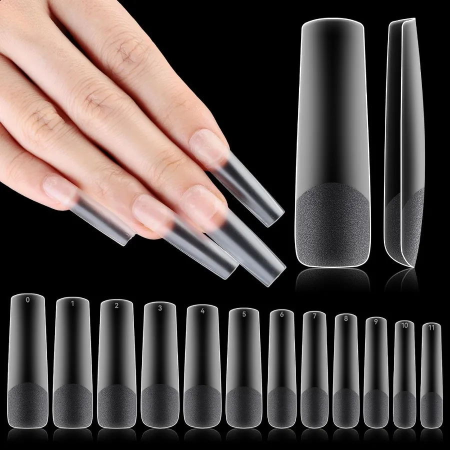 

Flattened No C Curve XXL Square Nail Tips Full Matte Clear Half Cover Tapered Square Straight Flat Tips for Acrylic Nails Salon