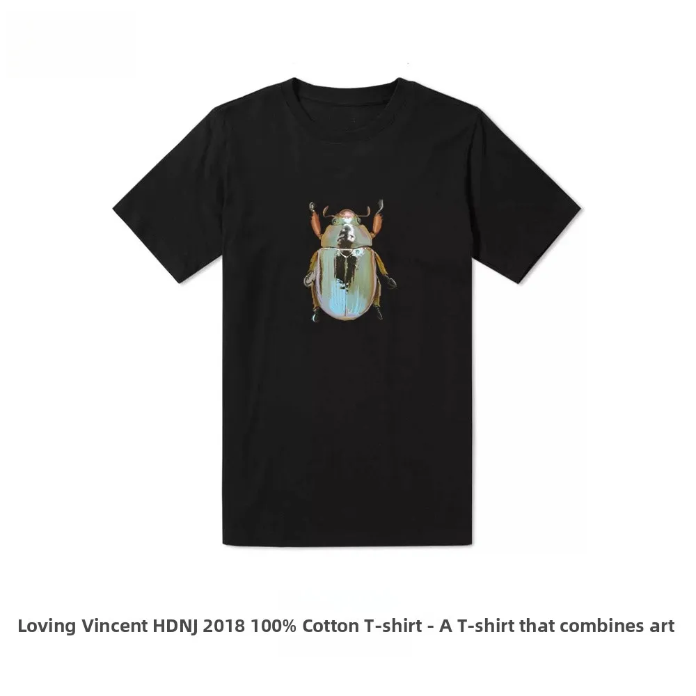 

Summer Cotton T-irt Men's ort Sve round Ne Bug Pattern Trendy Hip Hop Sle Casual Loose Fit Anti-Wrinkle Youthful