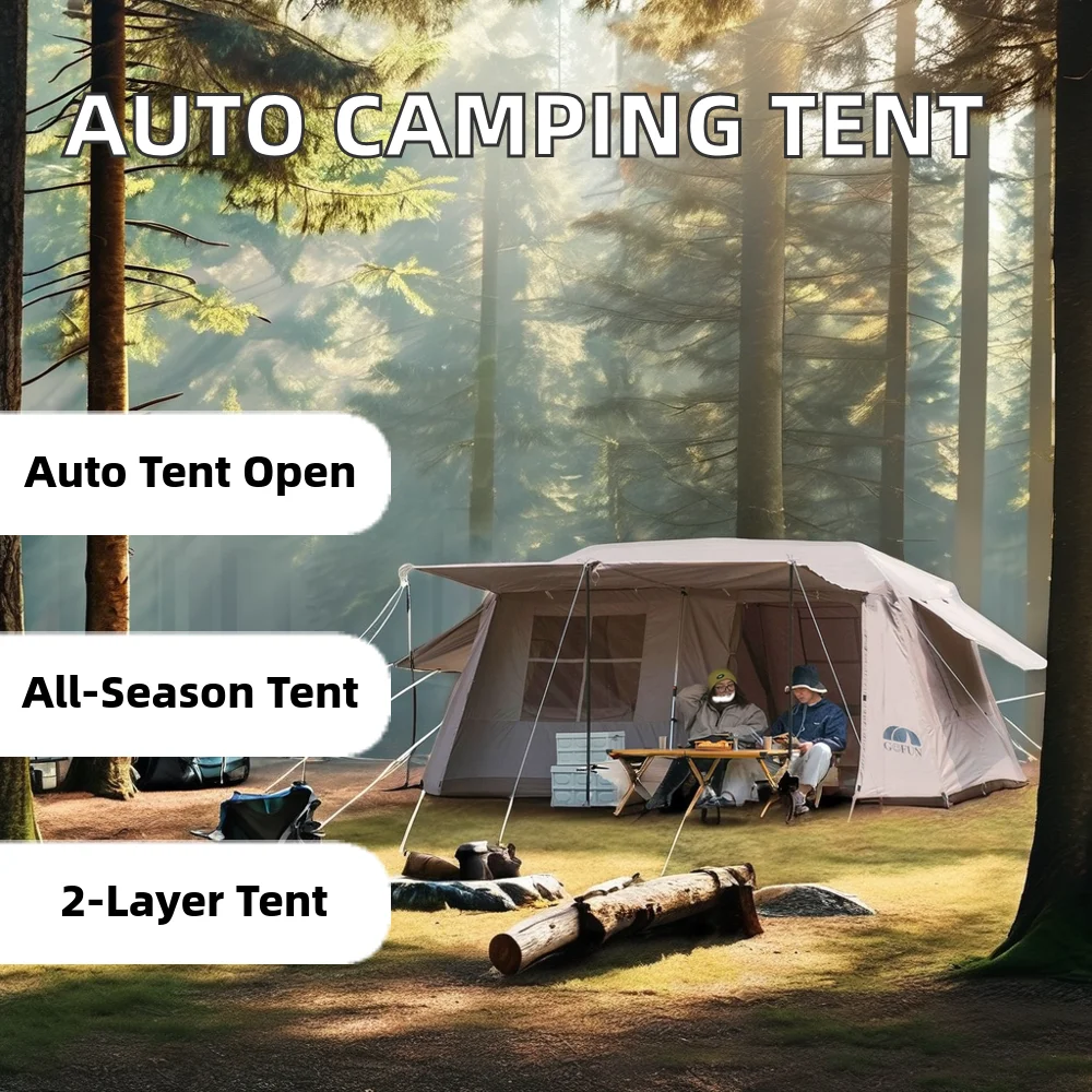 Camping Glamping Tent Automatic Breathable Large Outdoor Travel Tent for 2 Persons Summer Oxford Fabric Aluminum Poles PU2000MM
