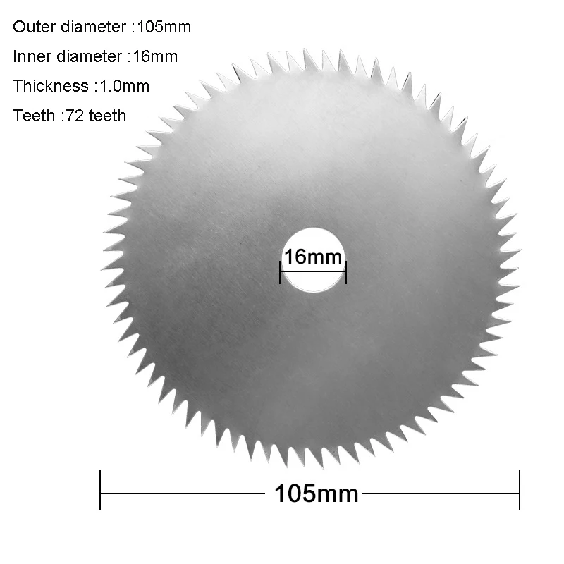 Elétrica Manganês Aço Circular Saw Blade, Acessórios Da Ferramenta De Poder, Disco De Corte De Madeira, 4 ", 105mm, 72 Dentes, 1Pc