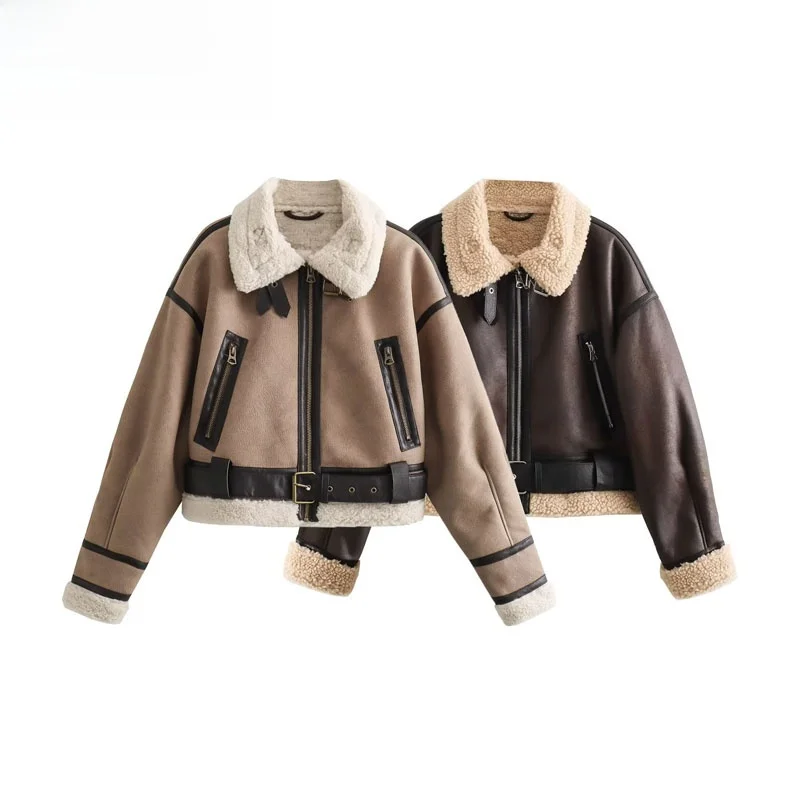 

Double-Sided ort Jaet Women's Faion Design 2025 Sle Streetwear Fce-Lined Long Sve Zipper Closure Polyester