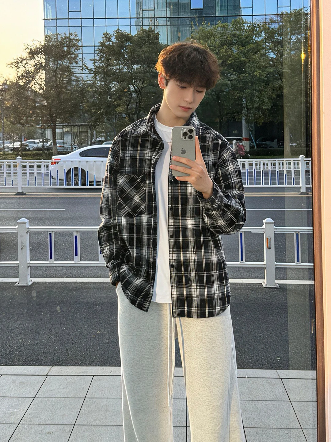 

Cleanfit Bla Plaid Long Sve irt Men's Spring American Retro Thin Outerwear Jaet Loose Fit Youth Trend Button up