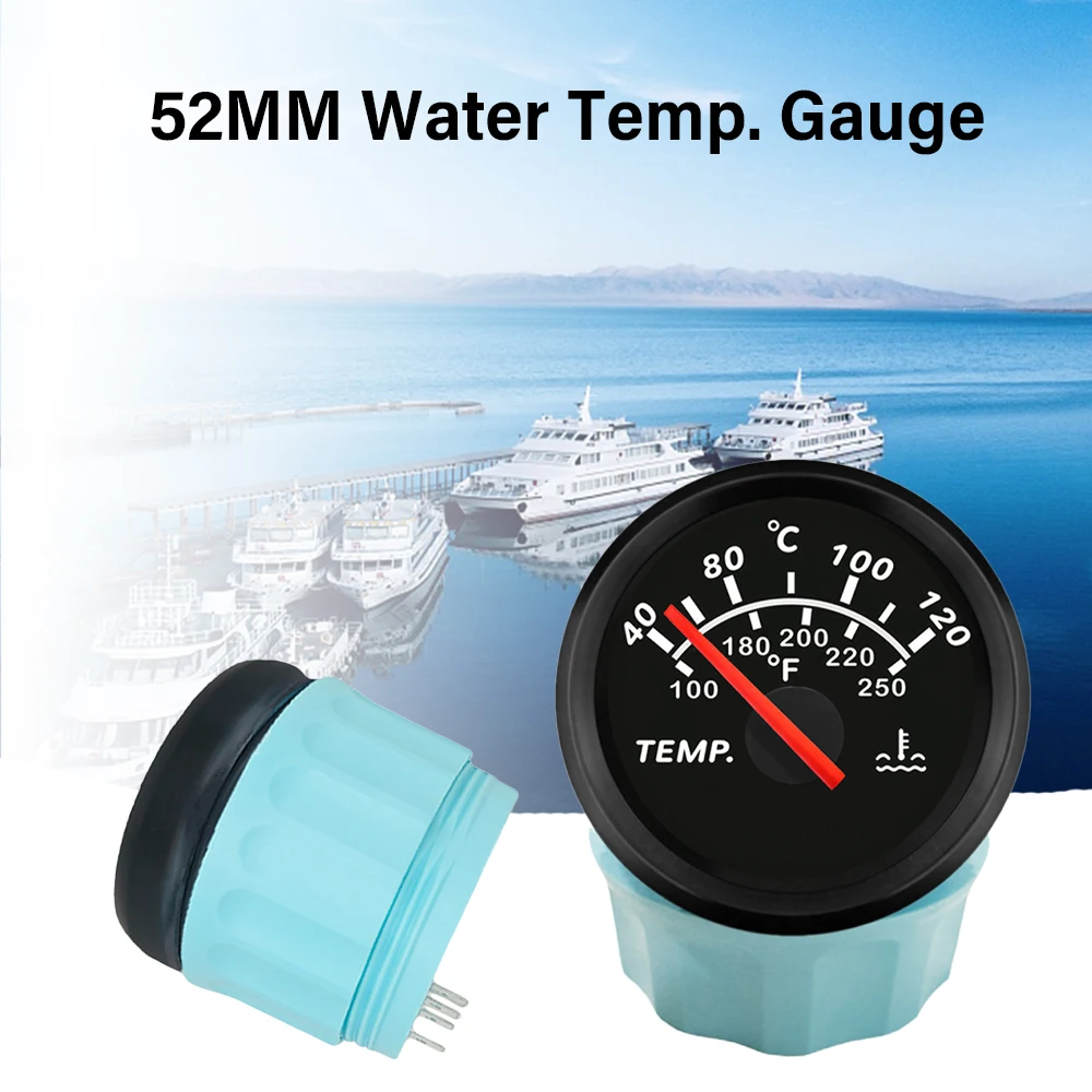 ELING New Universal 52mm Waterproof Marine Auto Water Temp Gauge Temperature Meter 40-120℃ With Red Backlight for Car Boat Truck