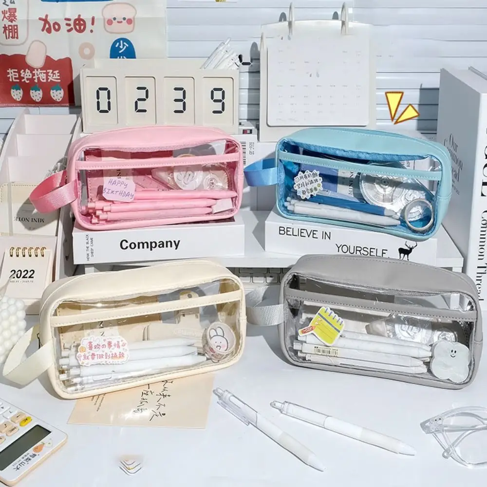 Transparent Pencil Case Canvas Multi Layer Pencil Holder Large Capacity Clear Pencil Bag School Supplies