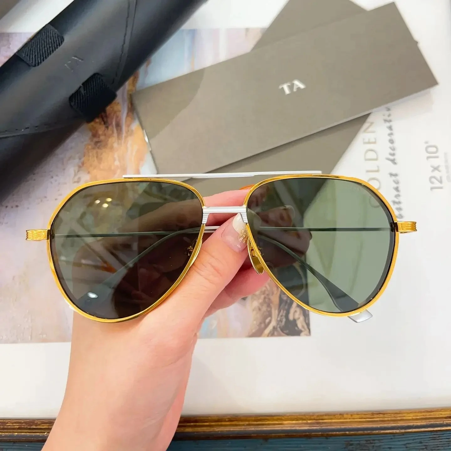 

Newest Brand Women Men Sunglasses Luxury Dark Green Lenses Classic Alloy Frame For Unisex Eyeglasses For LIANGCHENDIT DT DTS173