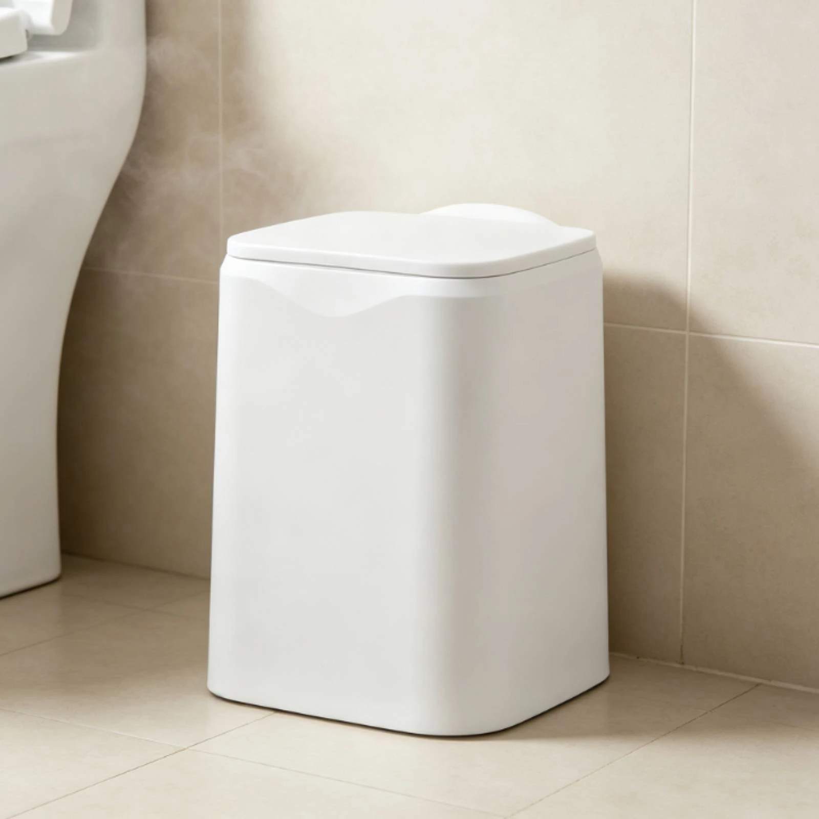 Trash Can with Lid Lidded Square Trash Can Wastebasket Minimalist Garbage Bin Concealed for Bathroom, Bedroom