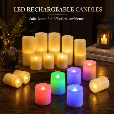 Rechargeable Flameless LED Candles Flickering Votive Tealight Candles Warm White & Multicolor Night Light For Home Holiday Decor