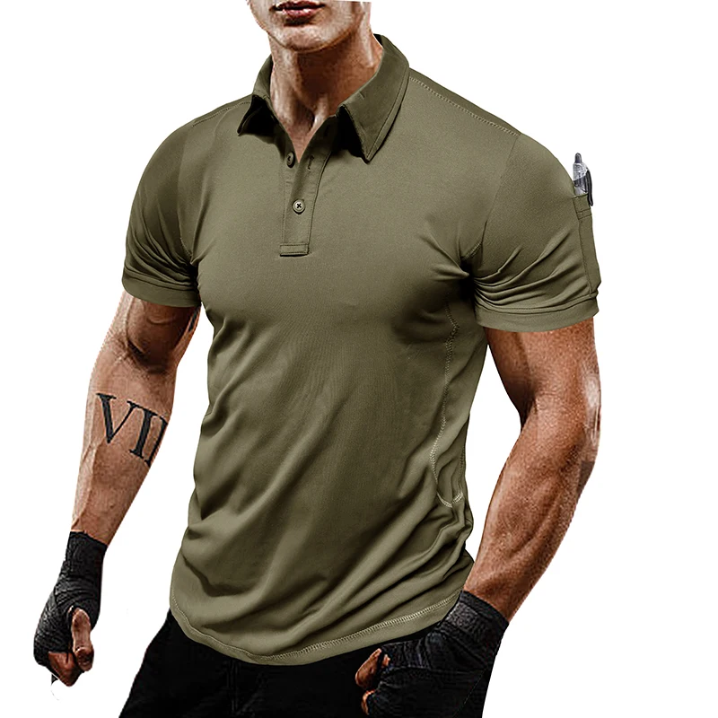 Army Green Men\'s Tactical Short Sleeve Polo Shirt Brand New Outdoor Quick Drying Men\'s Clothing Regular Fit Daily Sports Top Tee