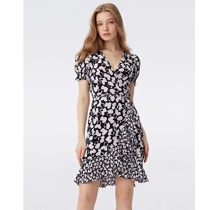 

Fre Summer Floral Print Dr Girl's Feel Bubble Sve Bow Tie Waist Midi Dr Tea Break Sle Women's Faion Dr