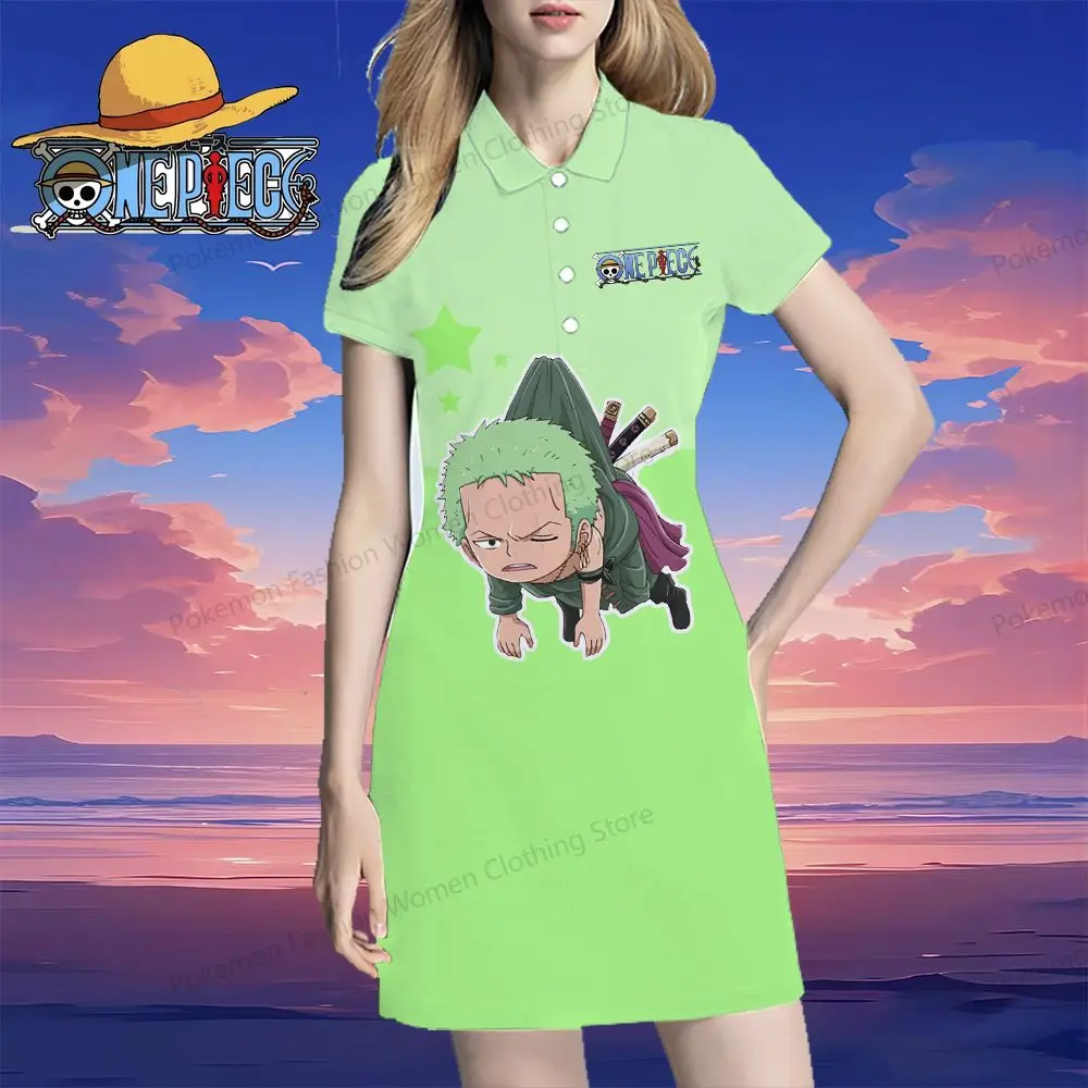 Luffy Women's Polo Shirt Dresses One Piece Y2k Summer One-piece Dress S-2XL 2024 V Neck Youthful Woman Clothes Street Wear Sexy