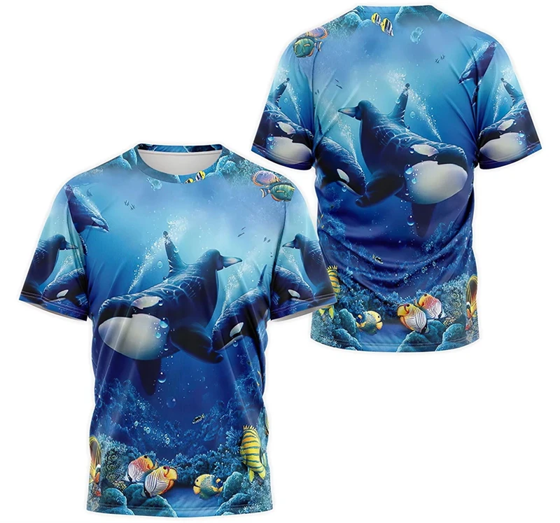 Tfashion Whale Graphic T Shirt Men Casual 3D Marine Animal Printed Short-sleeved T-shirt Y2k Hip Pop Womens Kid Clothing Tops