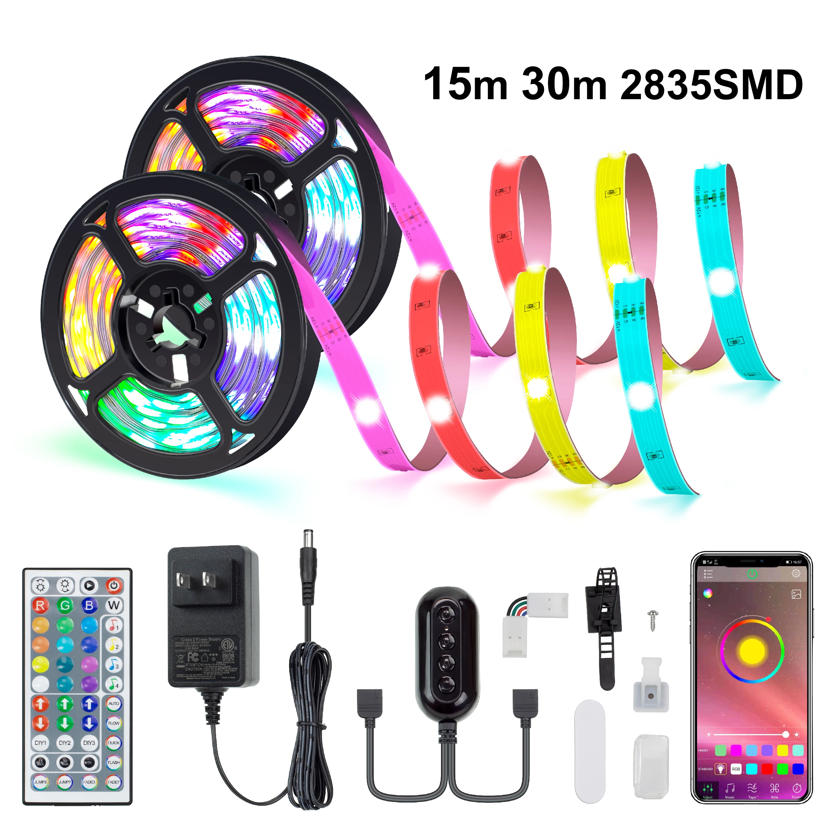 

15/30 Meters Bluetooth RGB LED Strips USB 5V Smart APP Control & 44 Keys Remote Lighting for Bed Desktop Screen TV BackLight