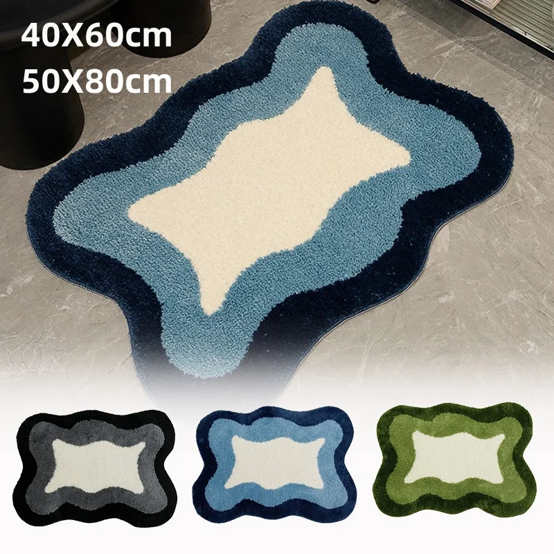 Modern Minimalist Bathroom Non-slip Bathroom Absorbent Plush Velvet Foot Mats Washroom Dirt-resistant Flocking Floor Mats