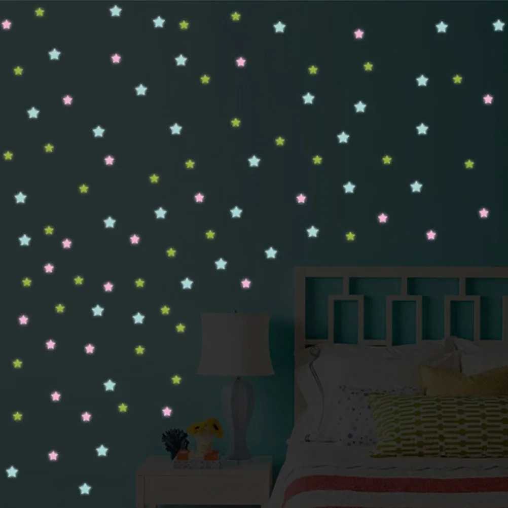 

100pcs Luminous Wall Sticker Glow in the Dark Star Shaped Fluorescent Wall Decal Home Decor Room Decoration (Four