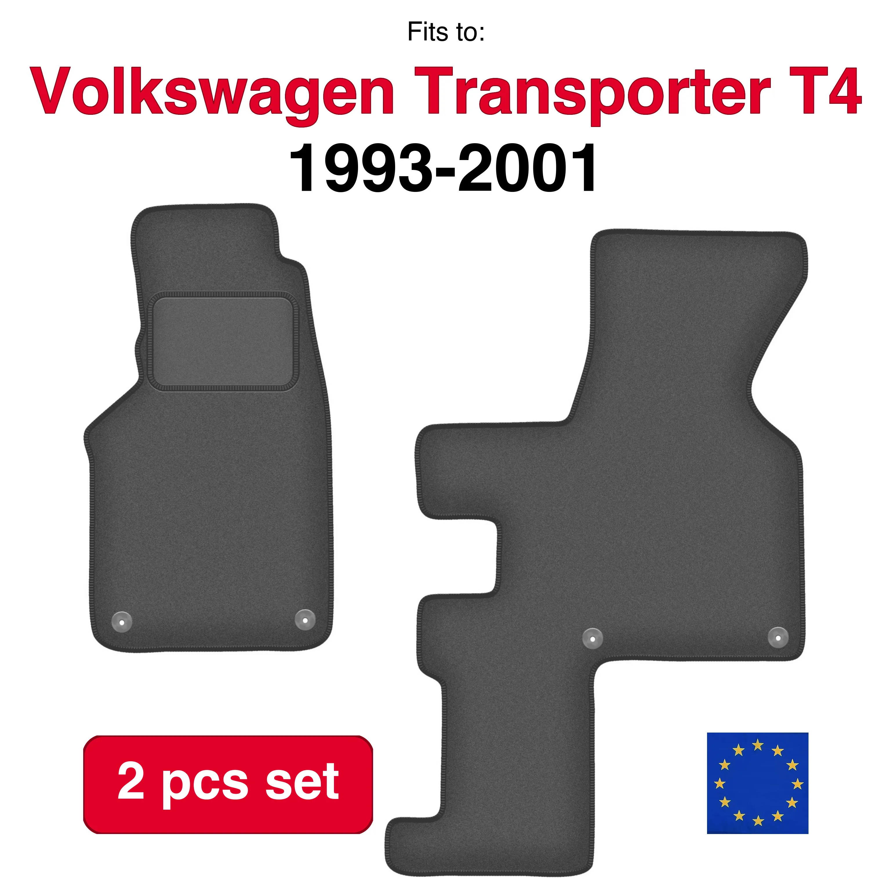 Image of Auto-Velourmatten für Volkswagen Transporter T4 Caravelle Manual (1993-2001) – Graphit (2 Stück), passgenaues Autofußmatten-Set