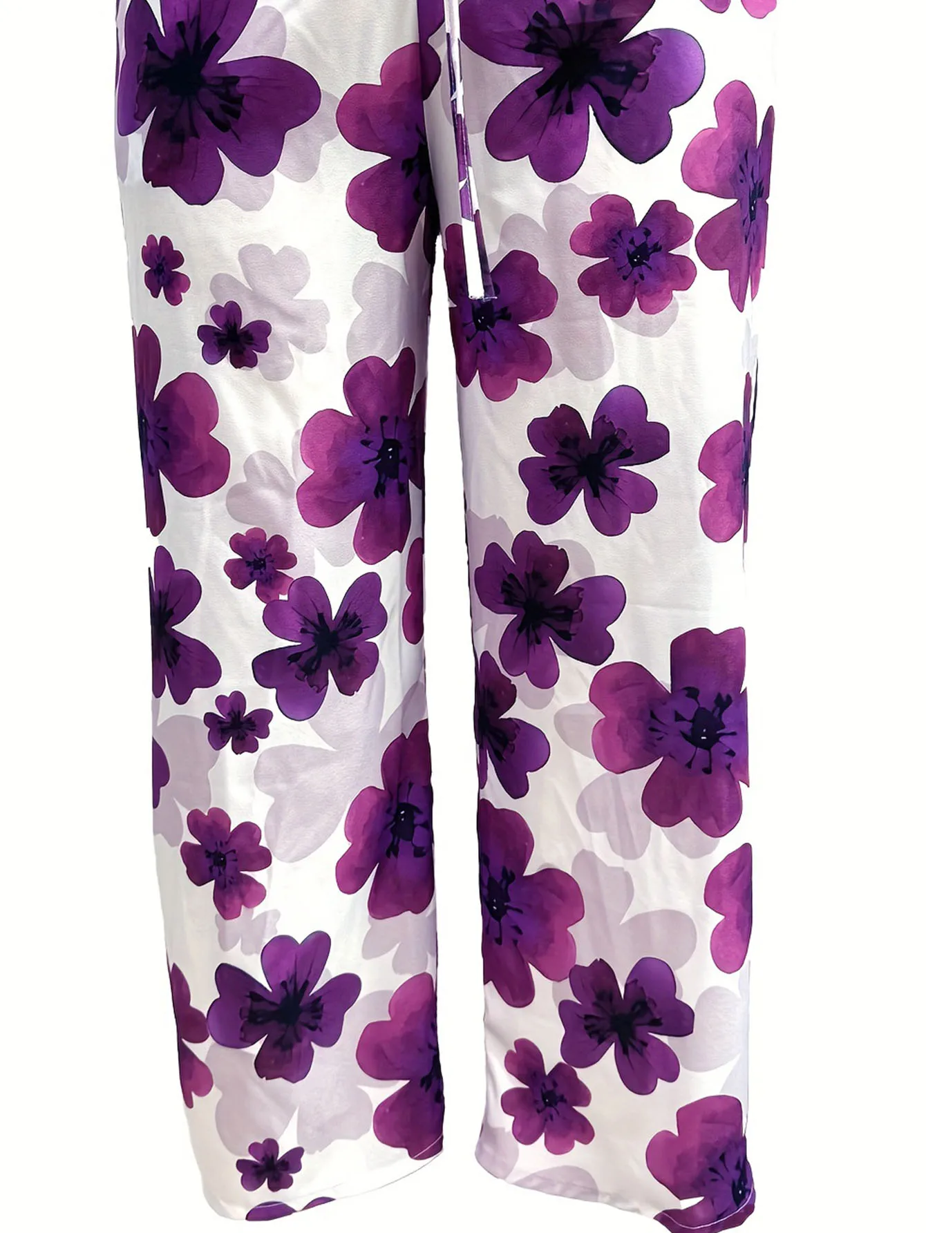 Plus Size Floral Print Straight Leg Pants, Casual Elastic Waist Pants For Spring & Summer, Women\'s Plus Size Clothing