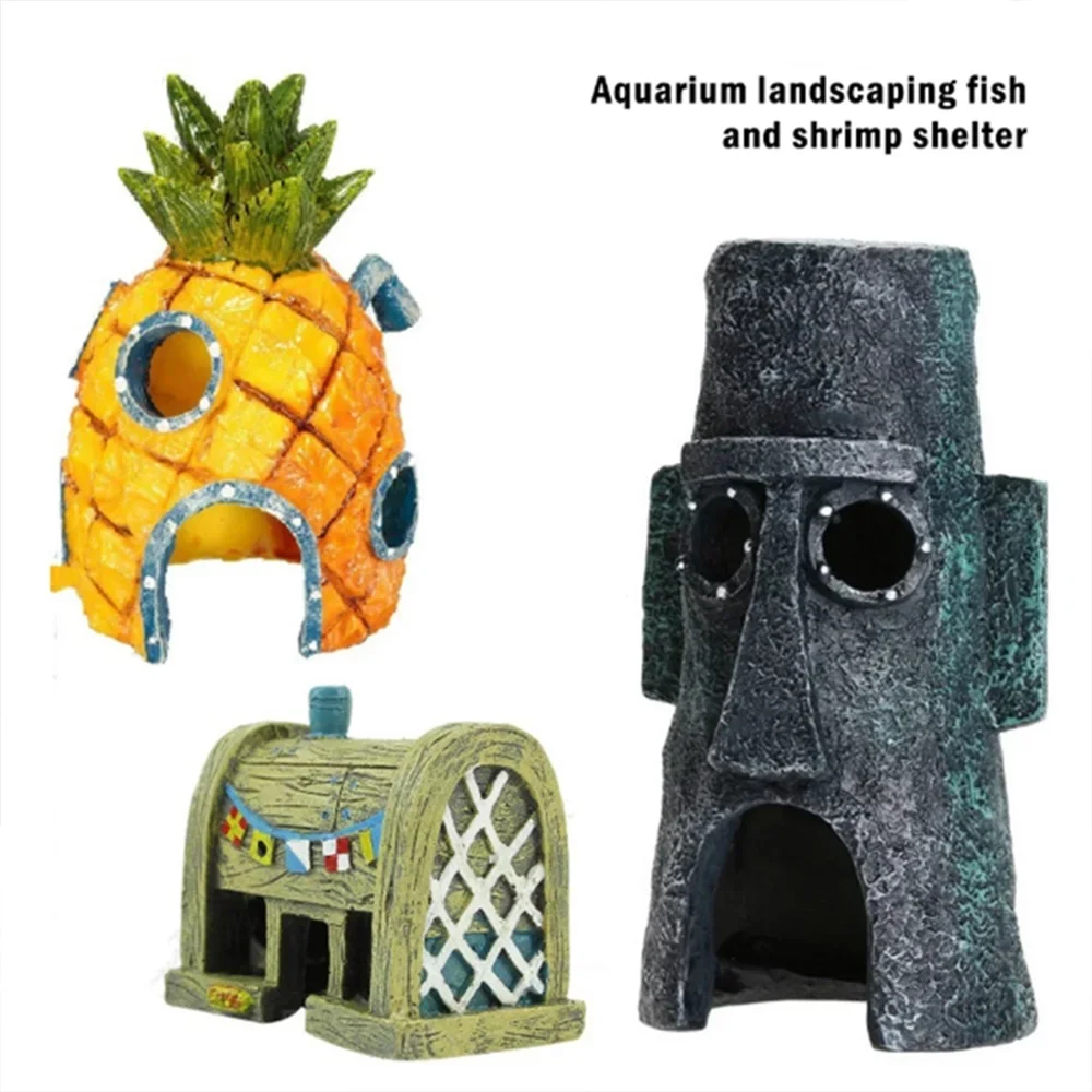 Cartoon Fish Tank Decoration Character Jewelry Simulation Resin Pineapple House Fish Tank Decoration Escape Rest Aquarium