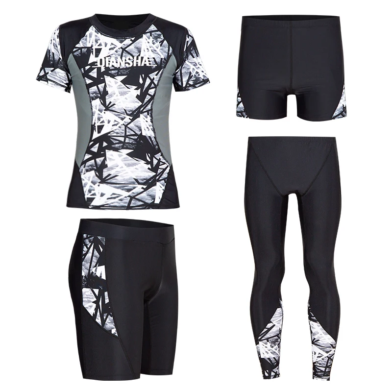 2024 NEW Men's Short Sleeve Rash Guard Korean Fashion Swim Surf Shorts+Shirts+Pants Snorkeling Suit Summer Holiday Swimsuit 3XL