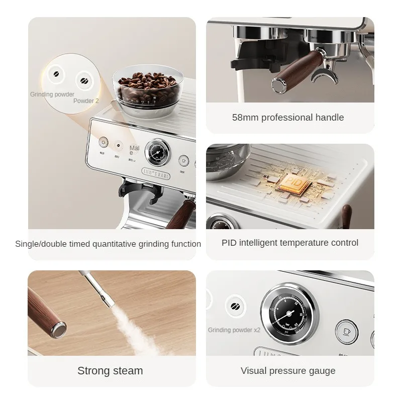 Итальянская кремово-белая полуавтоматическая кофемашина — интегрированная система шлифования для профессионального домашнего и коммерческого использования ​