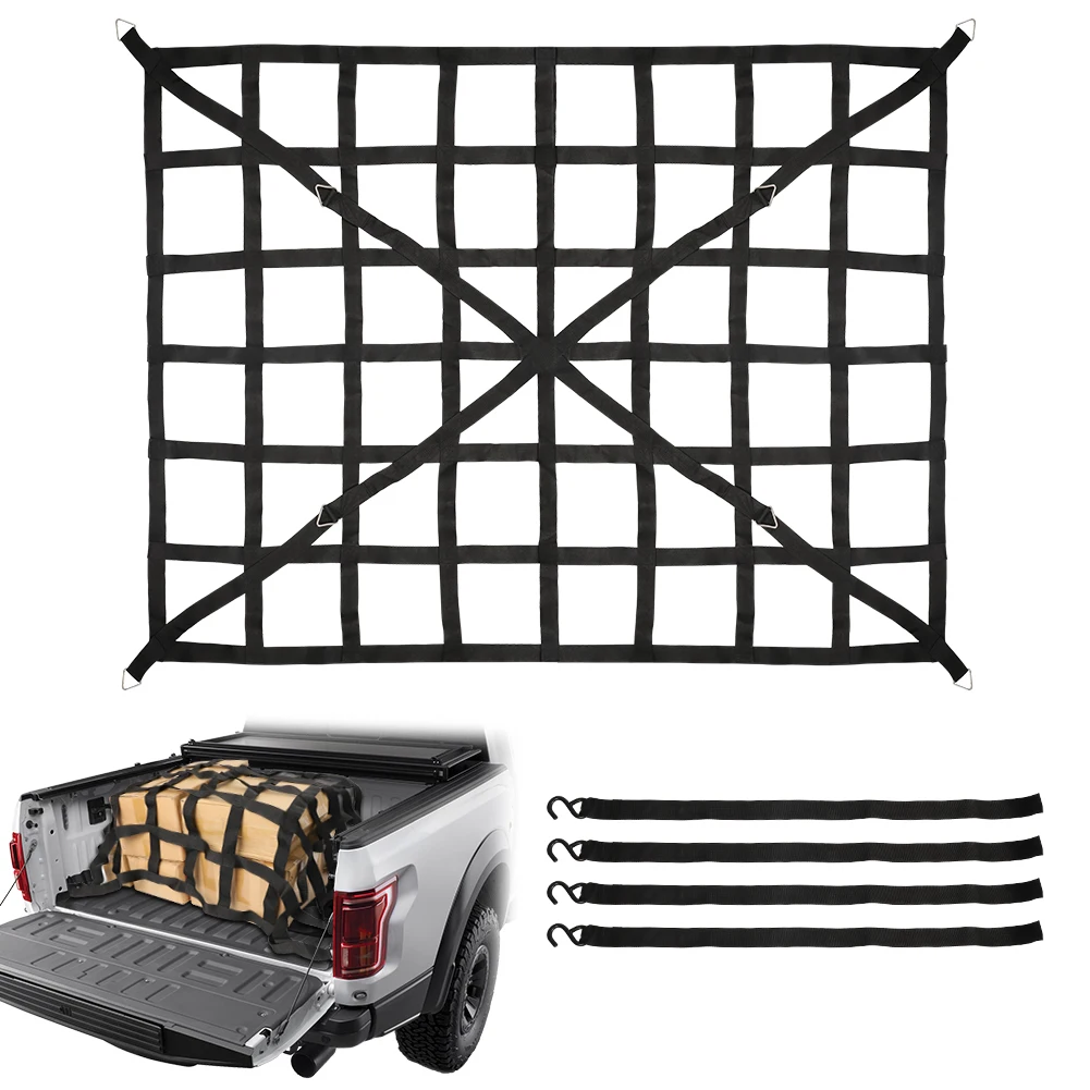 

Truck Bed Cargo Net 4X4Roof Rack Heavy Duty Roof Rack Cargo Net Pickup Trucks SUV Small Trailer Heavy Duty Truck W/ 4 Fixed Belt