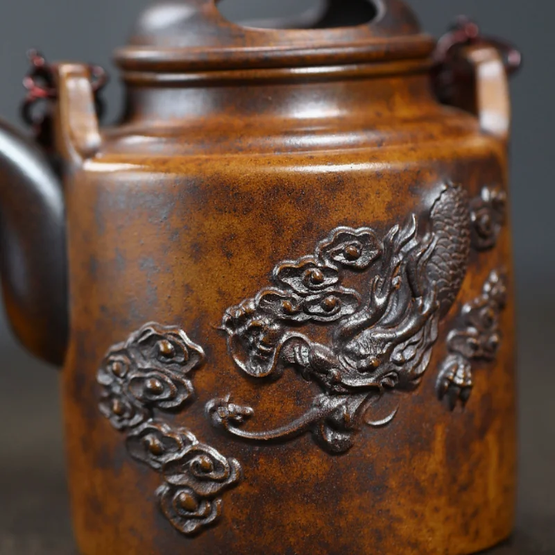 450ml Yixing Purple Clay Teapots Handmade Embossment Dargon Pot Raw Ore Mud Tea Making Kettle With Infuser Chinese Zisha Tea Set