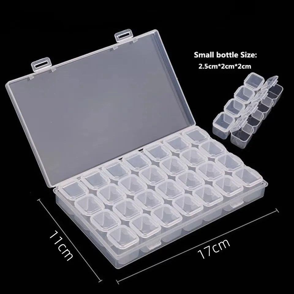 Leere Aufbewahrungsbox für Nagelkunst, Dekoration, 28 Fächer, Nagelglitzer, Strass, Kristallperlen, Zubehör, Behälter, Nagelwerkzeug