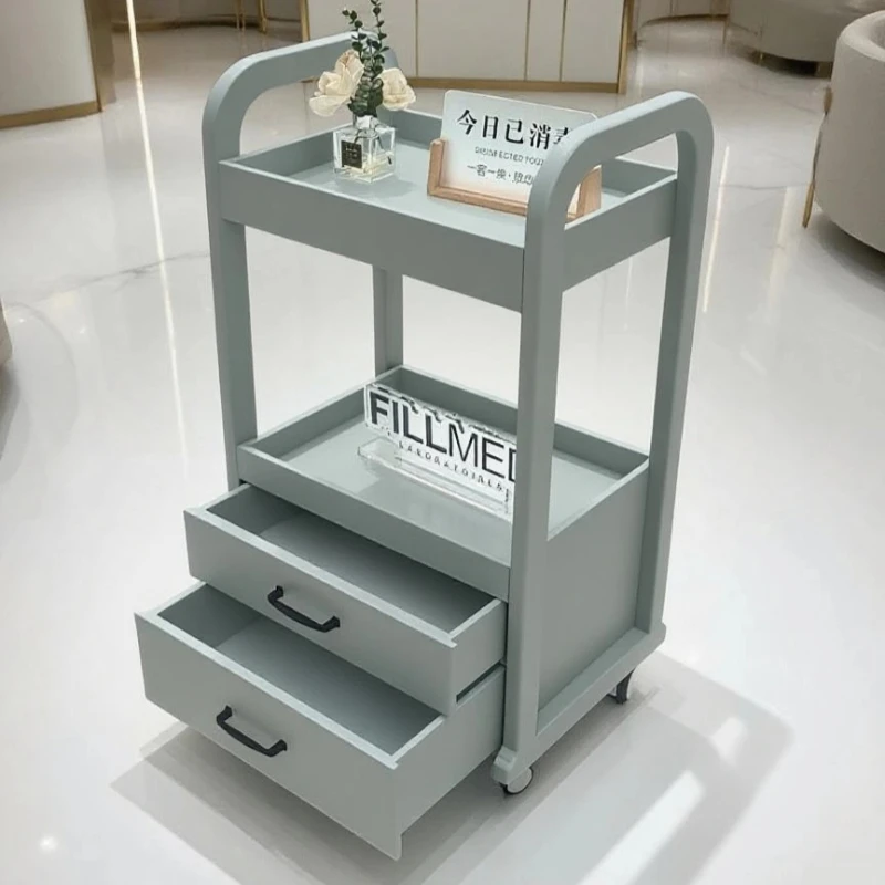 عربة تجميل ممتازة مع أدراج، عربة صالون متنقلة، خزانة تخزين مكياج احترافية لمنظم دوار خشبي للسبا #3