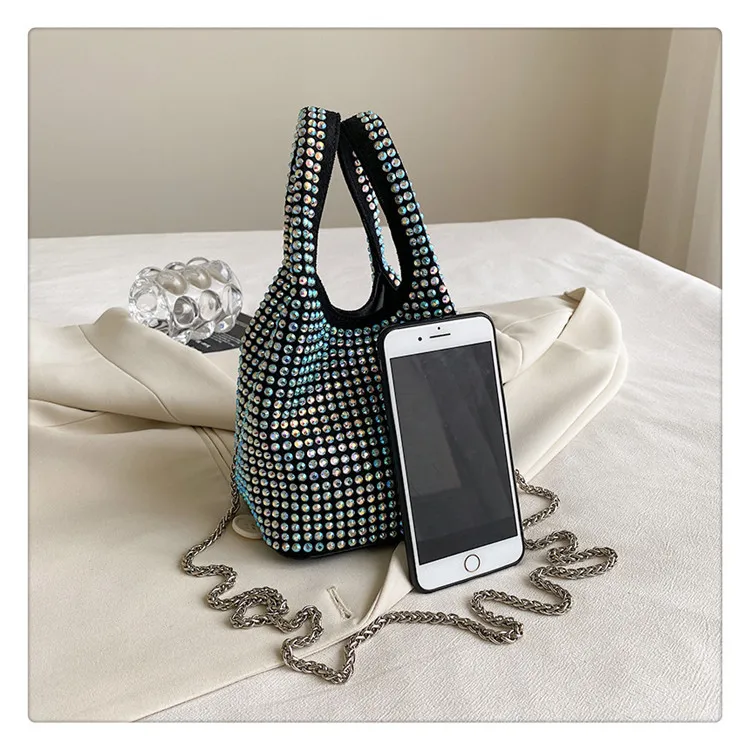 Bolso de cubo con remaches, bandolera pequeña con diamantes de imitación, a la moda, para mujer