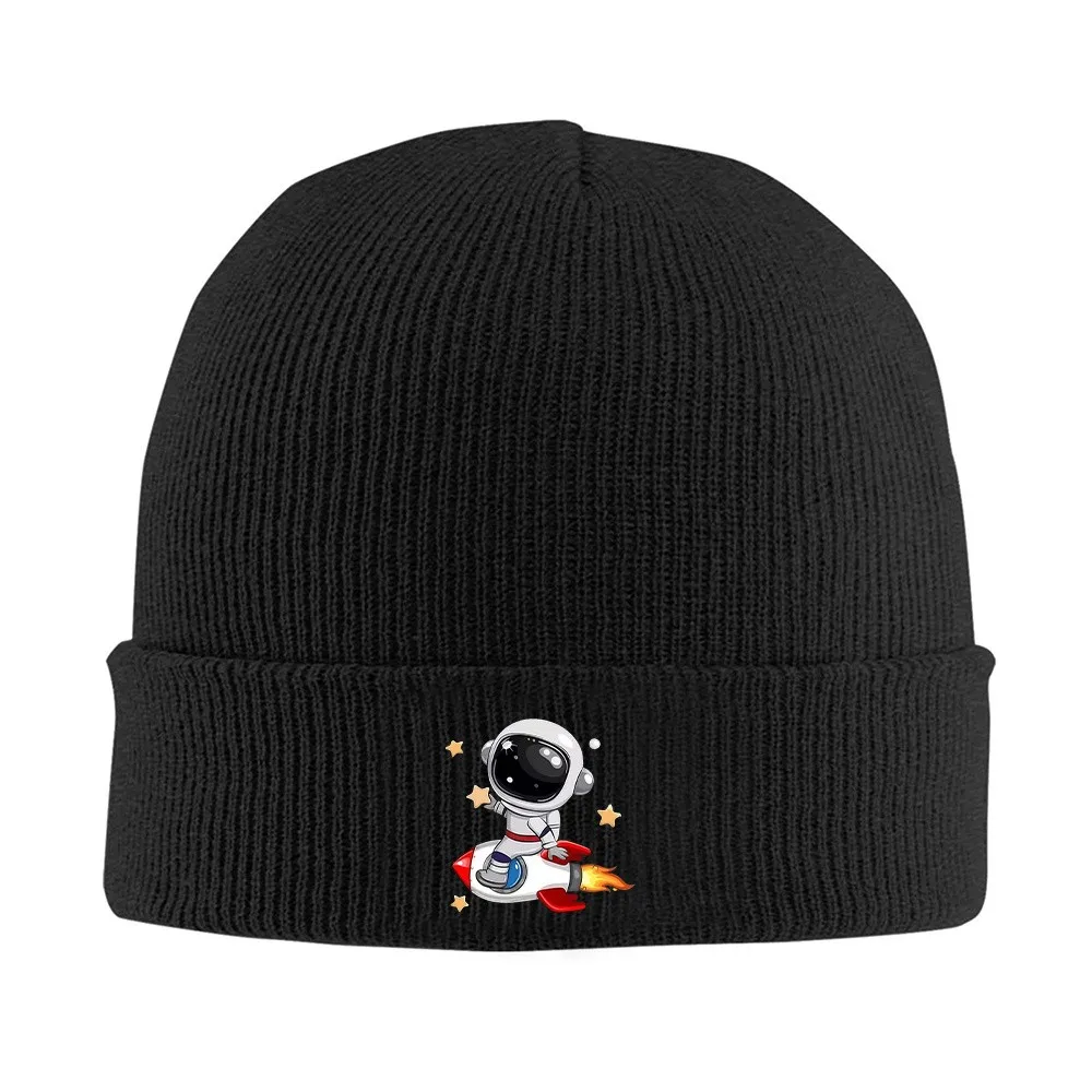 Astronaut Riding Rocket Knit Beanie Hat Unisex Warm Winter Space-Themed Acrylic Beanie for Men Women