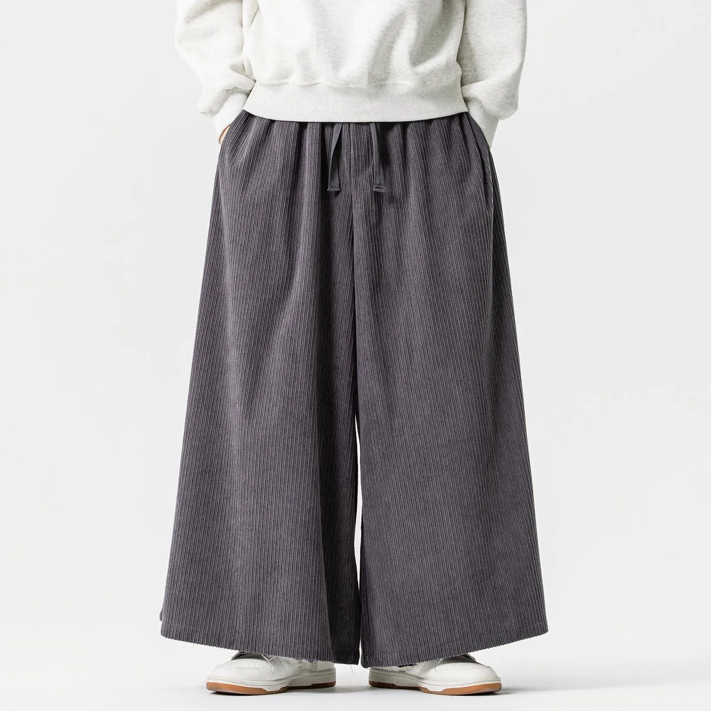 

Autumn Winter Men's Vintage Wide Leg Pants Solid Color Loose Casual Pants Men Straight Corduroy Hip Hop Streetwear Trousers Man