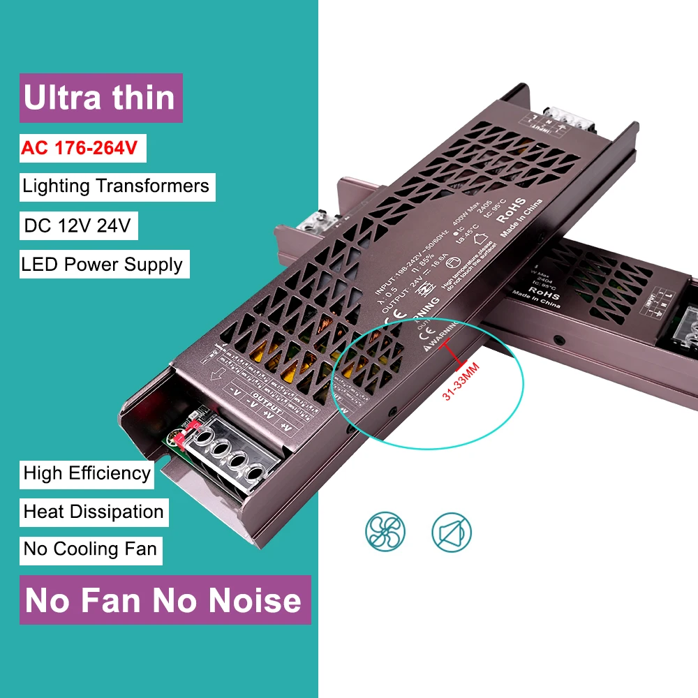 Ultra Thin LED Lighting Transformers High Quality Power Supply 60W 100W 150W 200W 300W 400W LED Driver For Strip Light DC12V 24V