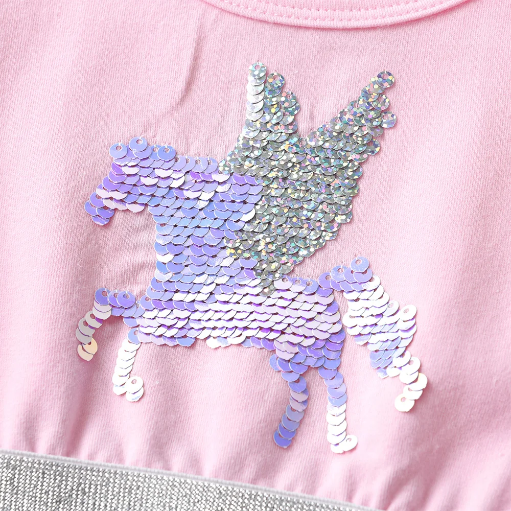DXTON Ruffles Sleeveless Children's Dress Unicorn Full Print Kids Toddler Dress Sequined Casual Girls Dress Daily Summer Clothes