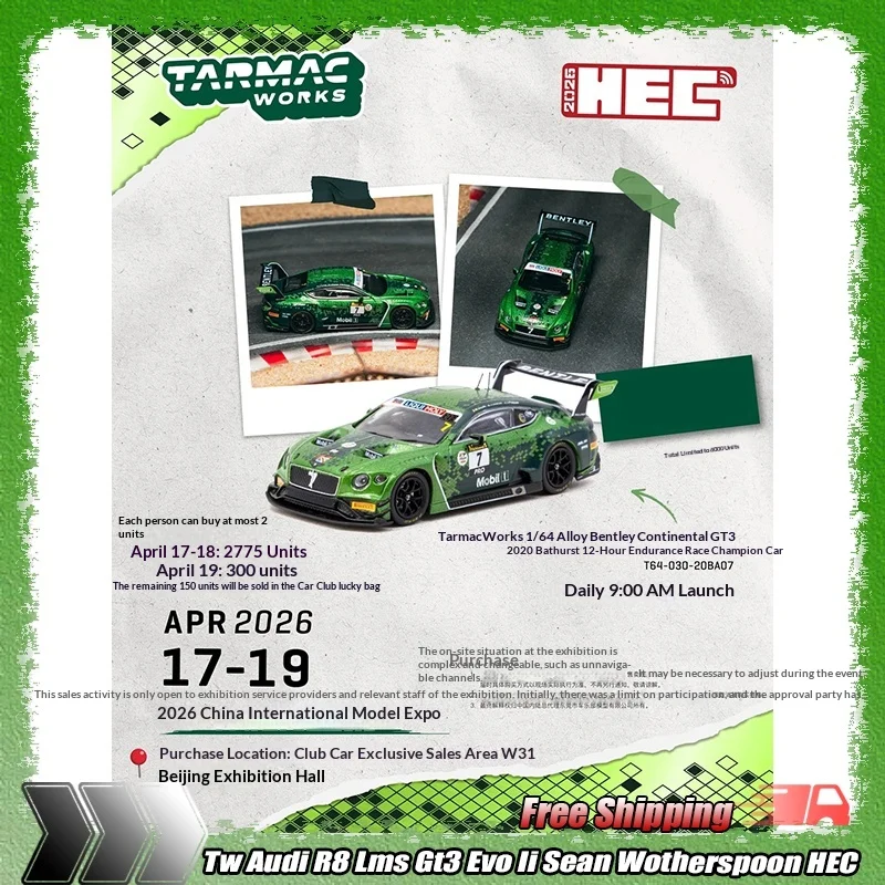 

2026 Hec Tw 1:64 Audi R8 Lms Gt3 Evo Ii Sean Wotherspoon Bentley Continental Gt3 2020 Bathurst 12-Hour Champion Car Alloy Models