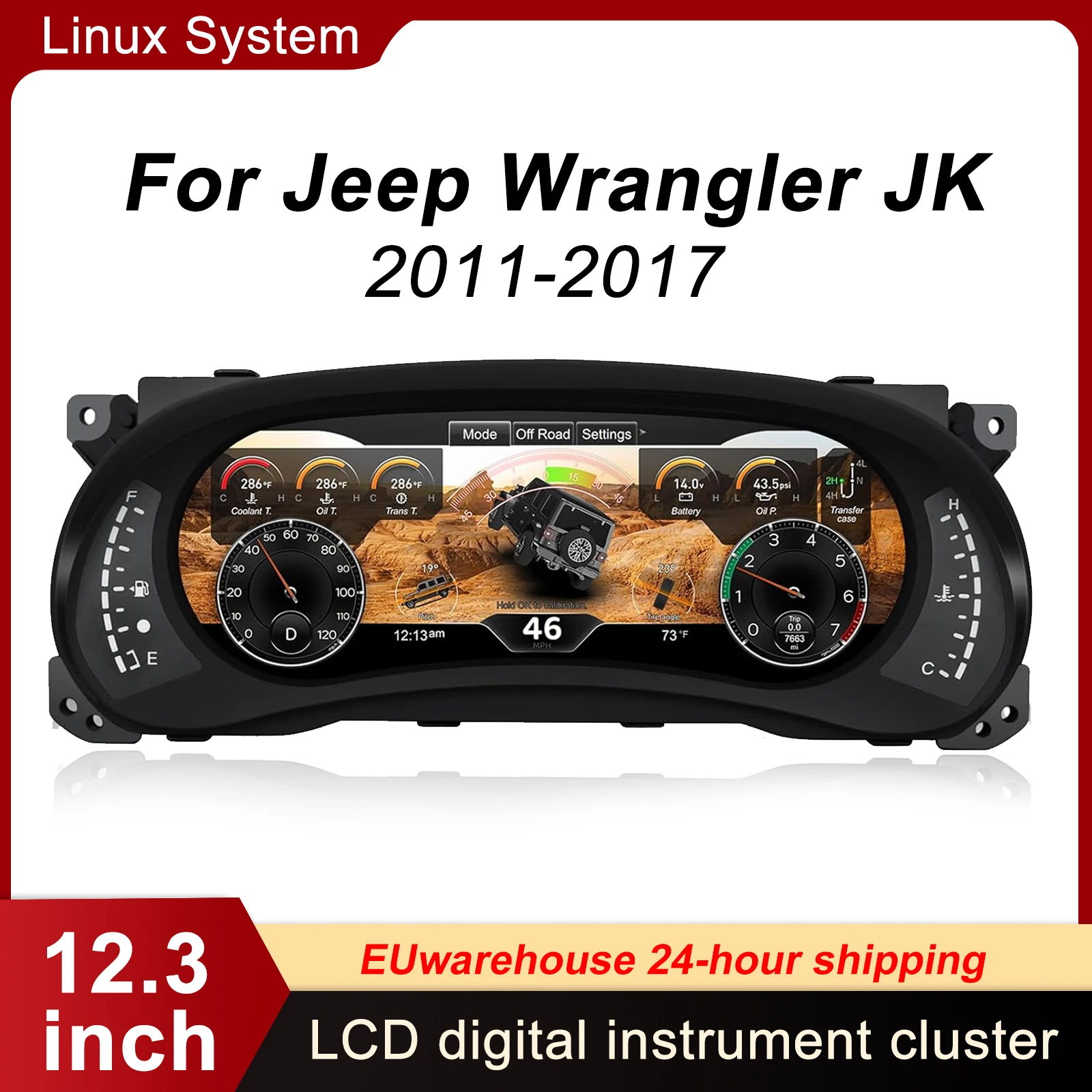 Cyfrowy zestaw wskaźników do Jeep Wrangler JK 2011-2017, prędkościomierz, deska rozdzielcza 12.3HD 1920*720, szybki start 2S, plug-and-play, instalacja bez uszkadzania, aktualizacja OTA