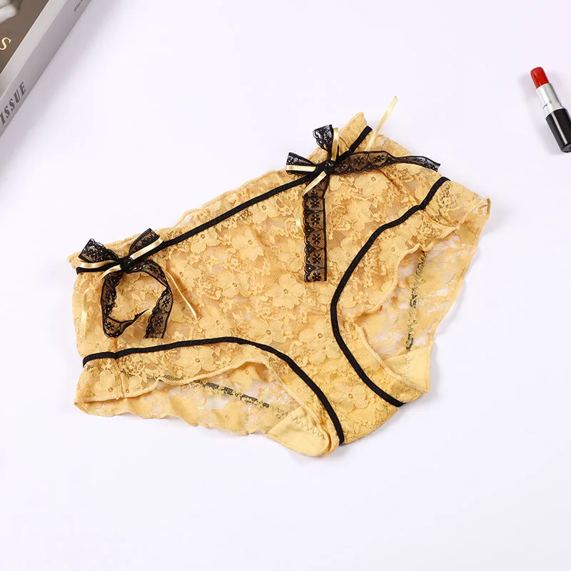 Plus Size Lace Panties Summer Sexy Lingerie Breathable Seamless Briefs Bow Women Underwears Ladies Girl Cotton Crotch Underpants