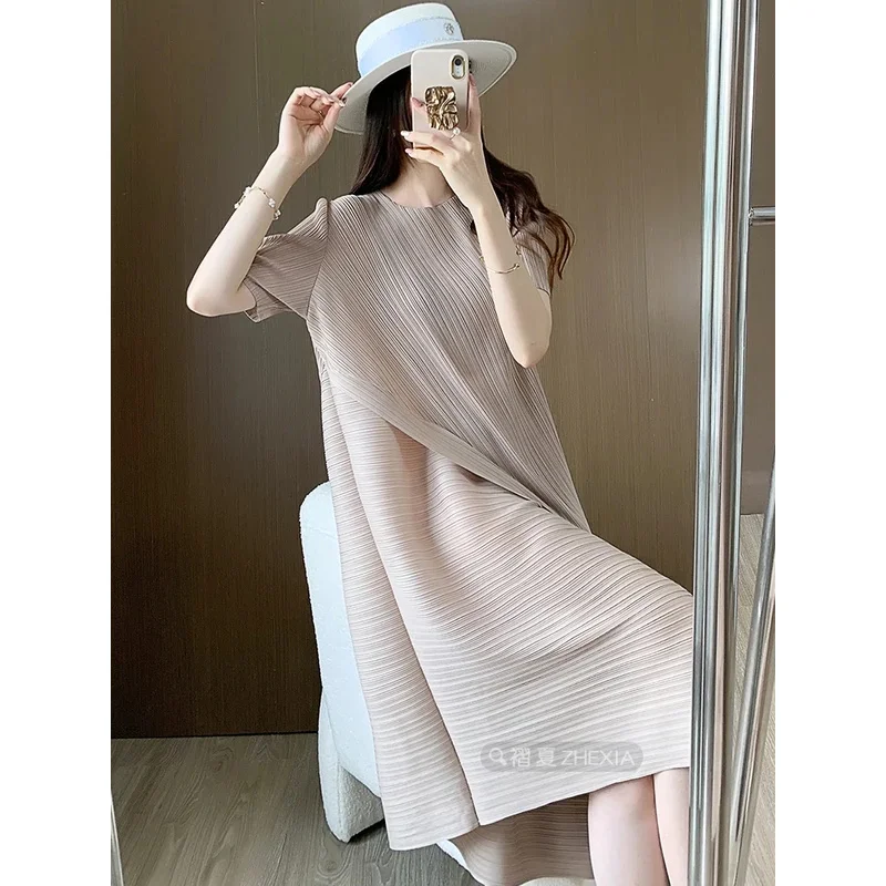 Miyake Folded Spliced Dress for Women\'s 2025 Summer New Unique Design with A Slim and Loose Style Maix Dress